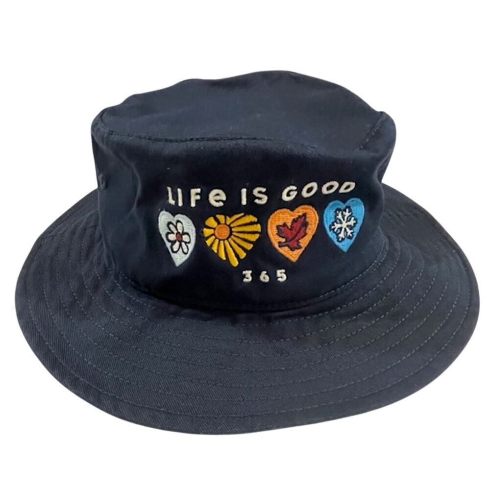 Life is Good 365 Days a year,navy cotton unisex bucket that